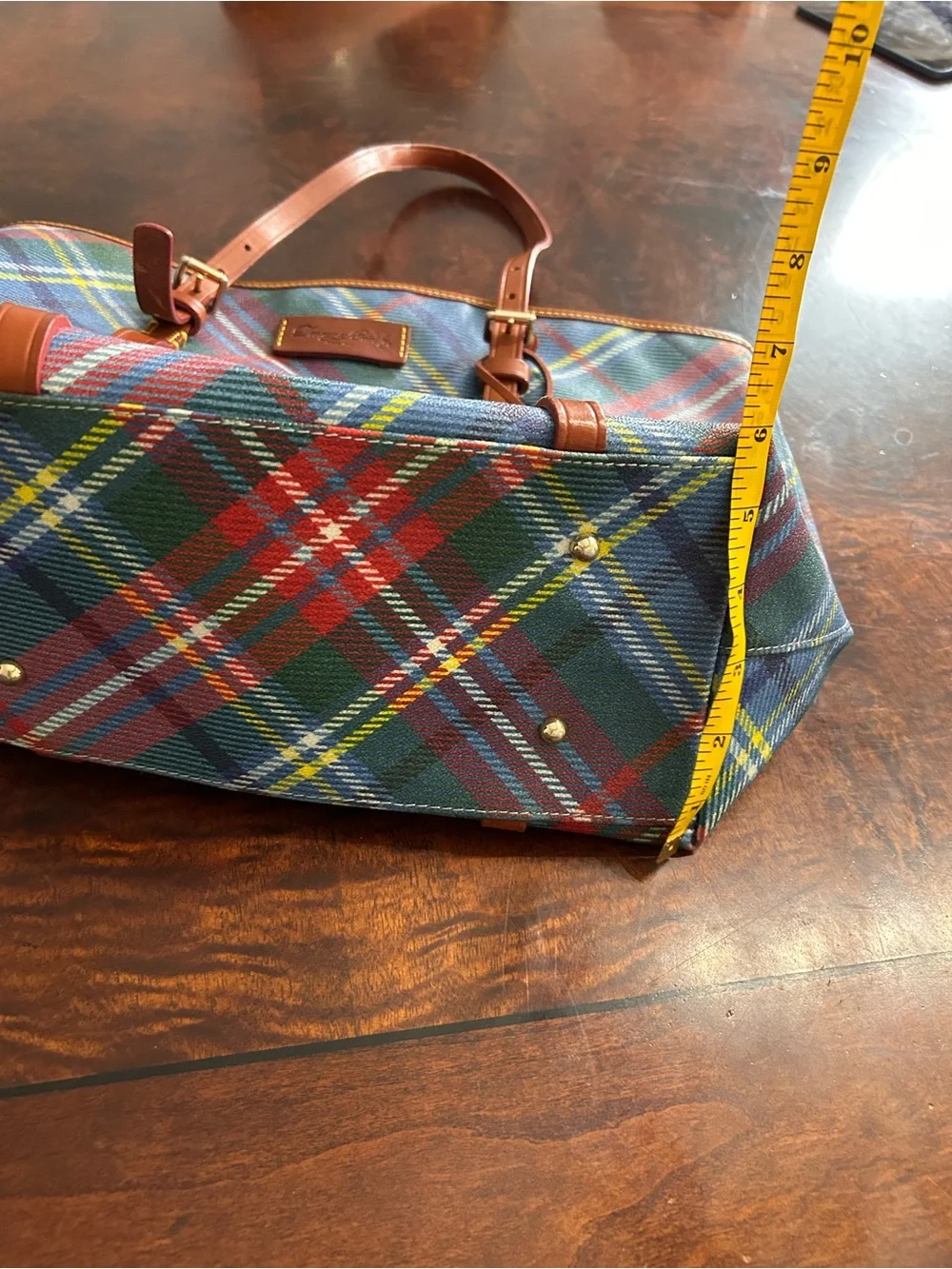Vintage Dooney & Bourke Windsor Tartan Plaid Tote Bag Made USA Leather Trim Duck